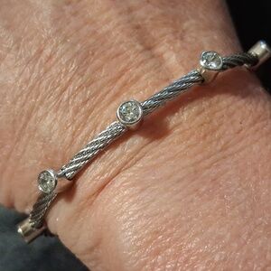 Sterling Silver 925 & Cz Cable Bracelet With Magnetic Clasp Sz 8 In Long Stamped